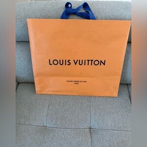 Louis Vuitton Orange Shopping Bag with Blue Handles XL 20x17 inches
